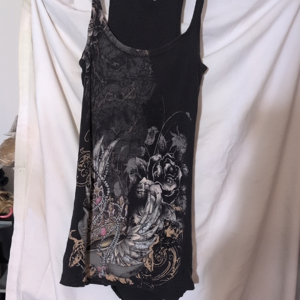 Black Graphic Tank Top with Intricate Design